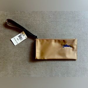 Longchamp tan/navy wristlet pouch